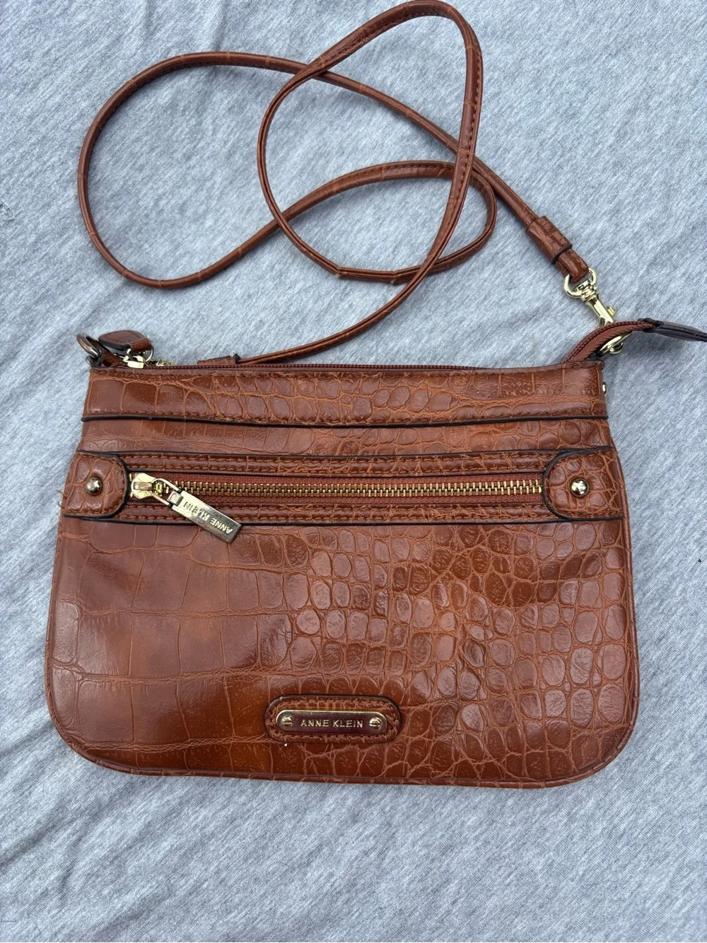 Anne Klein Croc-Embossed Tan/Brown Crossbody Bag